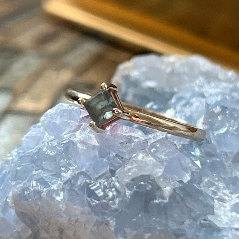 Emily Warden offset Princess Cut Sapphire Ring; Size 5.5. Beautiful condition.